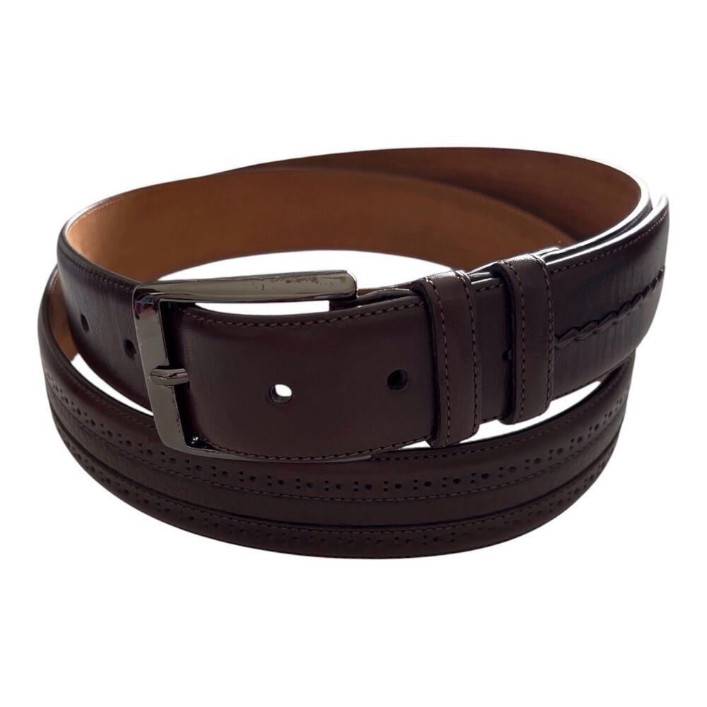Mezlan Men Brown Leather Belt Size 42 Made In Spain 9246/35 EUC